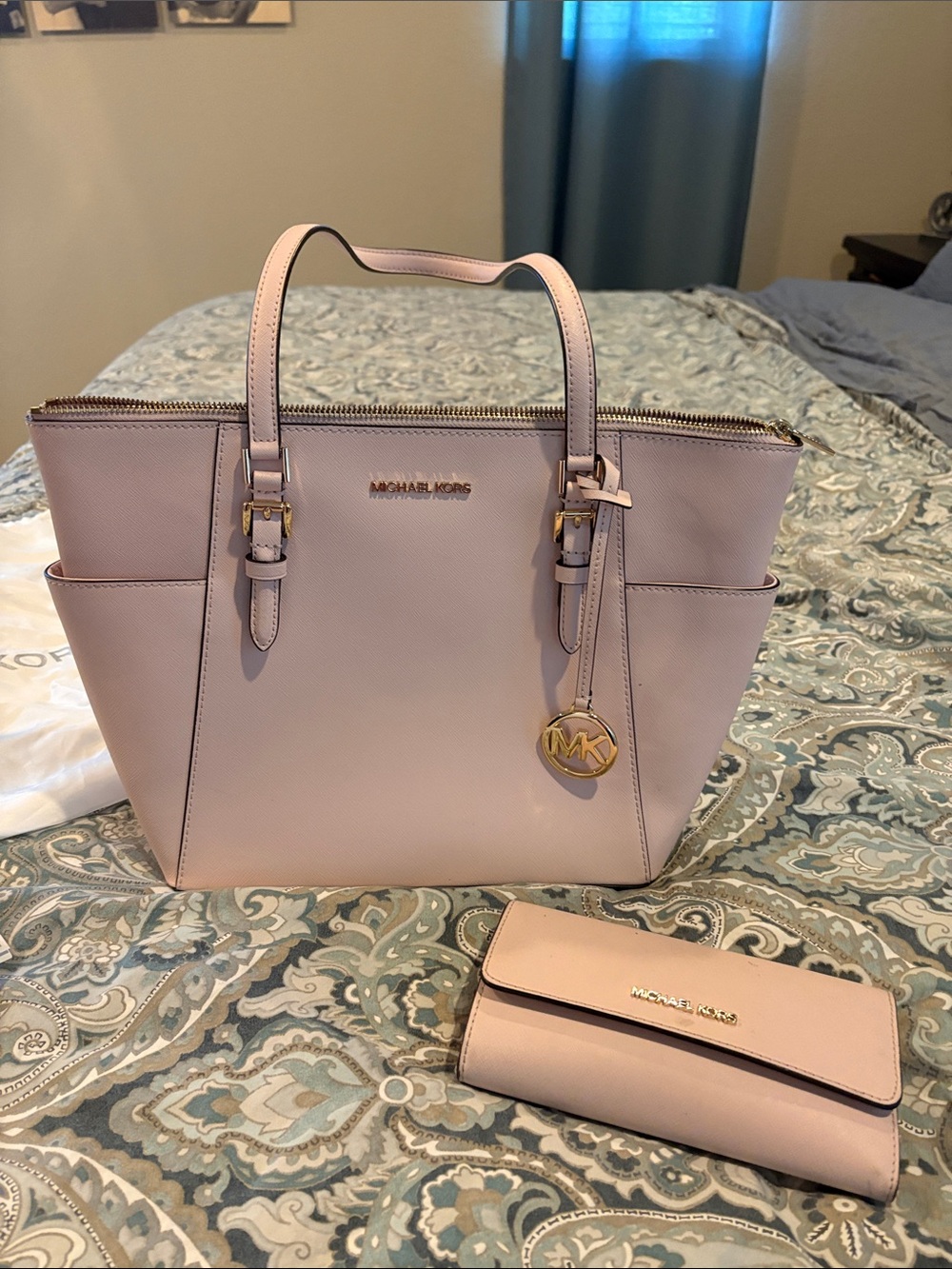 Michael Kors Light Pink Charlotte Leather Tote with Matching Wallet